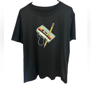 Black T-Shirt with Cassette Graphic